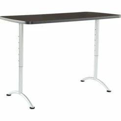 Iceberg Arc Adjustable Height Rectangular Conference Table, Gray Walnut/Silver Legs, 30"-42"H X 60"W X 30"D