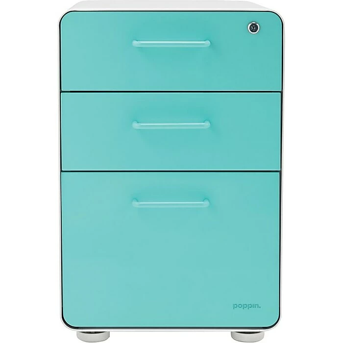 Stow 3-Drawer File Cabinet, White + Aqua 5 Stow 3-Drawer File Cabinet, White + Aqua - Image 3
