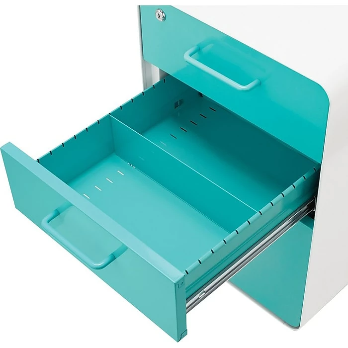 Stow 3-Drawer File Cabinet, White + Aqua 4 Stow 3-Drawer File Cabinet, White + Aqua - Image 2