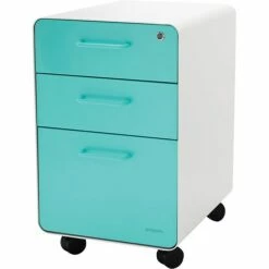 Stow 3-Drawer File Cabinet With Casters, White + Aqua