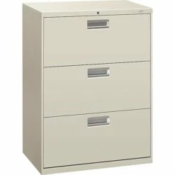 HON Brigade 600 Series H673 3-Drawer Lateral File Cabinet, Locking, Letter/Legal, Light Gray, 30" (HON673LQ)