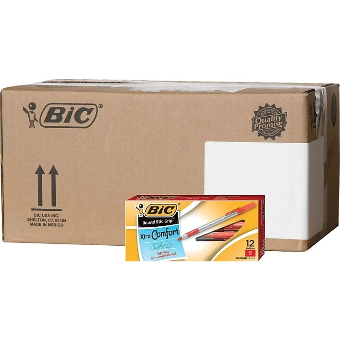 BIC Round Stic Xtra Comfort Ballpoint Pens, Medium Point, Red Ink, 432/Carton (GSMG11REDCT) 3 BIC Round Stic Xtra Comfort Ballpoint Pens, Medium Point, Red Ink, 432/Carton (GSMG11REDCT)