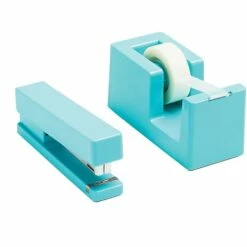 Poppin Dynamic Duo Stapler With Tape Dispenser, 20 Sheet Capacity, Aqua (100639)