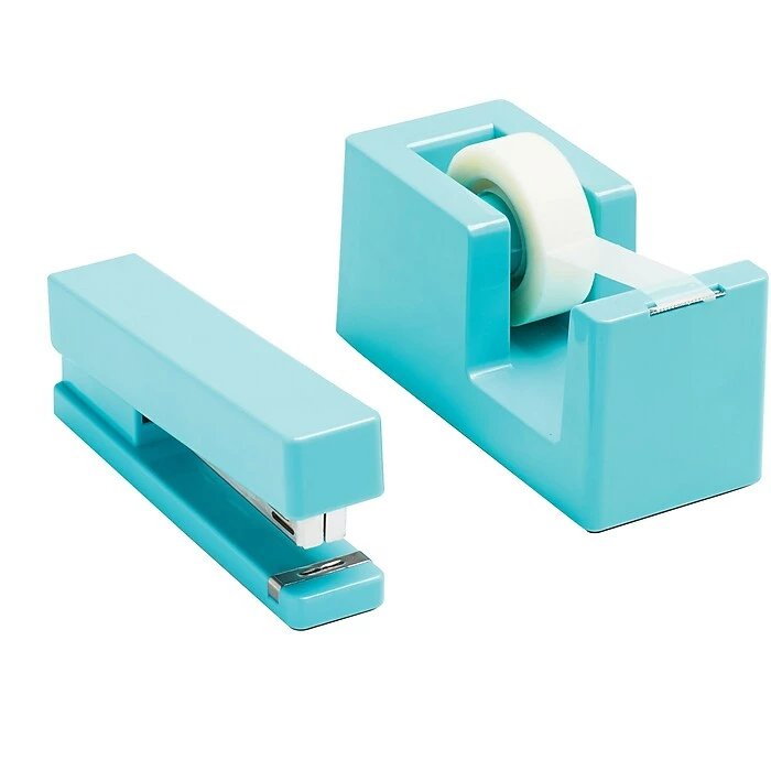 Poppin Dynamic Duo Stapler With Tape Dispenser, 20 Sheet Capacity, Aqua (100639) 3 Poppin Dynamic Duo Stapler With Tape Dispenser, 20 Sheet Capacity, Aqua (100639)
