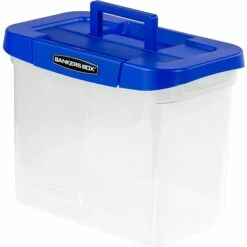 Bankers Box Heavy-Duty Plastic Portable File Storage Box, Letter Size, Blue/Clear (0086301)