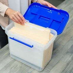 Bankers Box Heavy-Duty Plastic Portable File Storage Box, Letter Size, Blue/Clear (0086301) -STAPLES Sales s1111472 sc7