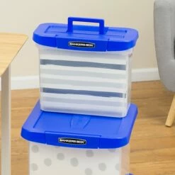 Bankers Box Heavy-Duty Plastic Portable File Storage Box, Letter Size, Blue/Clear (0086301) -STAPLES Sales s1111474 sc7