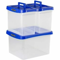 Bankers Box Heavy-Duty Plastic Portable File Storage Box, Letter Size, Blue/Clear (0086301) -STAPLES Sales s1120356 sc7 1