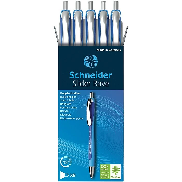 Schneider® Schneider Slider Rave XB Retractable Ballpoint Pen, Extra Bold Point, Blue Ink, 5/Box (PSY132503) 3 Schneider® Schneider Slider Rave XB Retractable Ballpoint Pen, Extra Bold Point, Blue Ink, 5/Box (PSY132503)