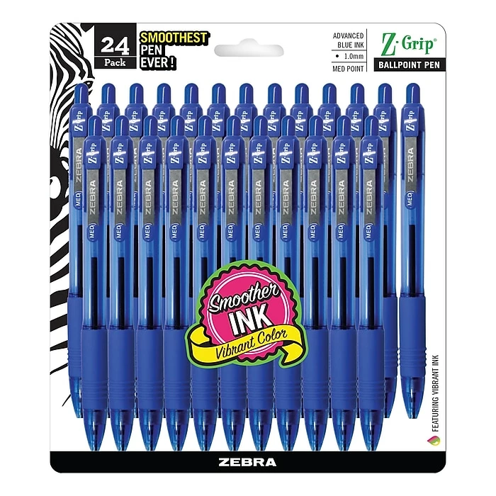 Zebra Z-Grip Retractable Ballpoint Pen, Medium Point, Blue Ink, 24/Pack (ZEB12225) 3 Zebra Z-Grip Retractable Ballpoint Pen, Medium Point, Blue Ink, 24/Pack (ZEB12225)