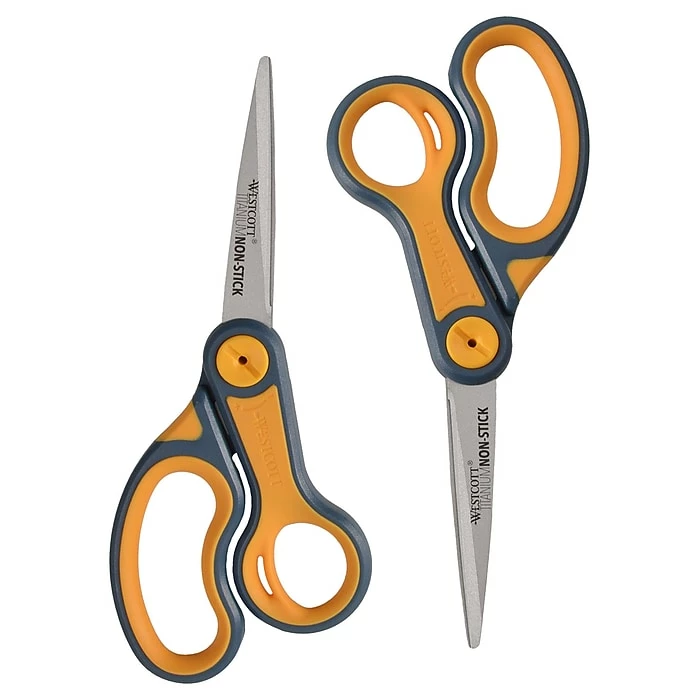 Westcott® Titanium Bonded® Non-Stick 8" Scissors, Adjustable Glide, Pointed Tip, Gray/Yellow,2/Pack (16550) 3 Westcott® Titanium Bonded® Non-Stick 8" Scissors, Adjustable Glide, Pointed Tip, Gray/Yellow,2/Pack (16550)