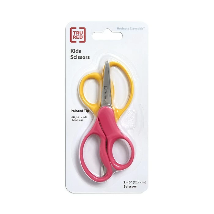 TRU RED™ Junior 5" Kids Pointed Tip Stainless Steel Scissors, Straight Handle, Right & Left Handed, 2/Pack (TR55053) 3 TRU RED™ Junior 5" Kids Pointed Tip Stainless Steel Scissors, Straight Handle, Right & Left Handed, 2/Pack (TR55053)