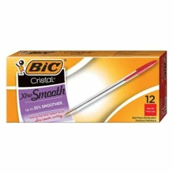 BIC Cristal Ballpoint Pens, Medium Point, Red Ink, Dozen (10128/MS11RD)