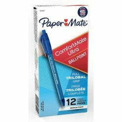 Paper Mate ComfortMate Ultra Retractable Ballpoint Pen, Medium Point, Blue Ink, Dozen (6310187)