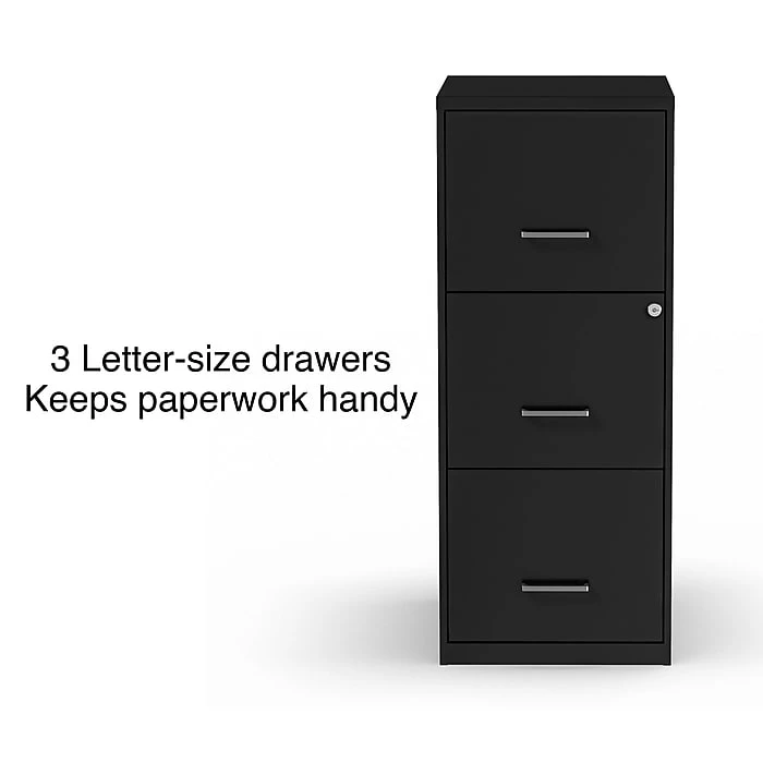 Staples 3-Drawer Light Duty Vertical File Cabinet, Locking, Letter, Black, 18"D (52151) 4 Staples 3-Drawer Light Duty Vertical File Cabinet, Locking, Letter, Black, 18"D (52151) - Image 2
