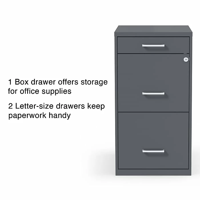 Staples 3-Drawer Light Duty Vertical File Cabinet, Locking, Letter, Charcoal, 18"D (52154) 4 Staples 3-Drawer Light Duty Vertical File Cabinet, Locking, Letter, Charcoal, 18"D (52154) - Image 2