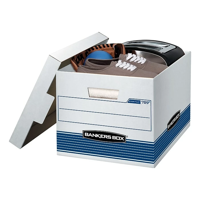Bankers Box Stor/File™ Medium-Duty FastFold File Storage Boxes, Lift-Off Lid, Letter/Legal Size, White/Blue, 12/Carton (00789) 5 Bankers Box Stor/File™ Medium-Duty FastFold File Storage Boxes, Lift-Off Lid, Letter/Legal Size, White/Blue, 12/Carton (00789) - Image 3