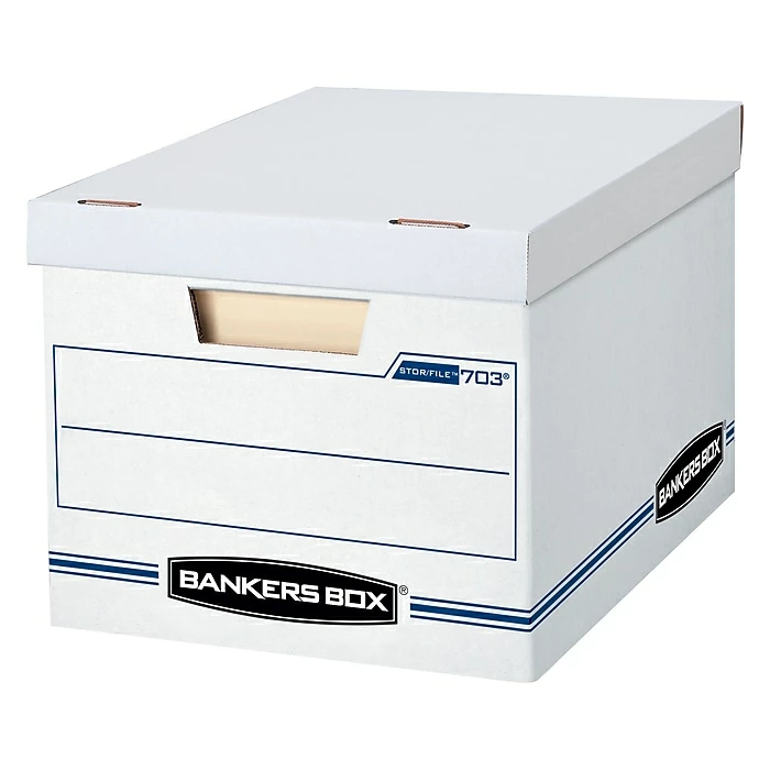 Bankers Box Stor/File Corrugated File Storage Boxes, Lift-Off Lid, Letter/Legal Size, White/Blue, 20/Pack (0070333) 3 Bankers Box Stor/File Corrugated File Storage Boxes, Lift-Off Lid, Letter/Legal Size, White/Blue, 20/Pack (0070333)