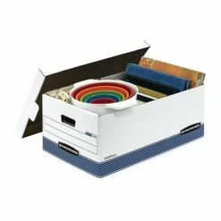 Bankers Box Medium-Duty FastFold Corrugated File Storage Boxes, 24" Lift-Off Lid, Legal Size, White/Blue, 12/Carton (00702) 7 Bankers Box Medium-Duty FastFold Corrugated File Storage Boxes, 24" Lift-Off Lid, Legal Size, White/Blue, 12/Carton (00702) -STAPLES Sales s1213051 sc7