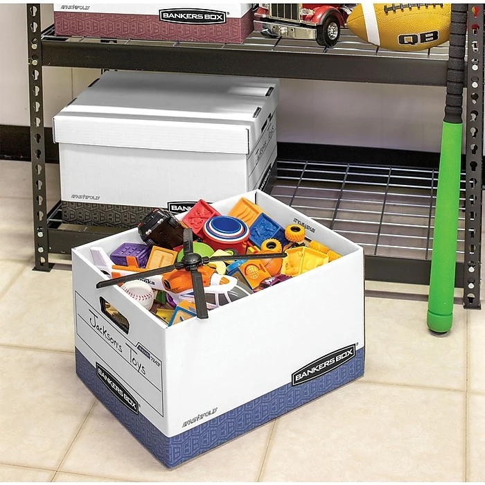 Bankers Box R-Kive® Heavy-Duty FastFold File Storage Boxes, Lift-Off Lid, Letter/Legal Size, White/Blue, 12/Carton (07243) 6 Bankers Box R-Kive® Heavy-Duty FastFold File Storage Boxes, Lift-Off Lid, Letter/Legal Size, White/Blue, 12/Carton (07243) - Image 4