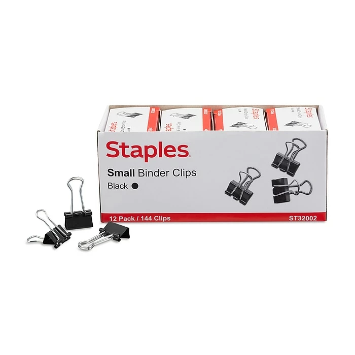 Staples 0.75"W Binder Clips, Small, Black, 144/Pack (32002) 3 Staples 0.75"W Binder Clips, Small, Black, 144/Pack (32002)