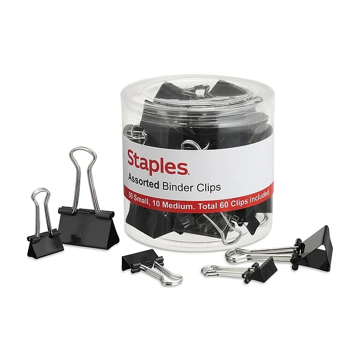 Staples Binder Clips, Assorted, Black, 60/Pack (15339) 3 Staples Binder Clips, Assorted, Black, 60/Pack (15339)