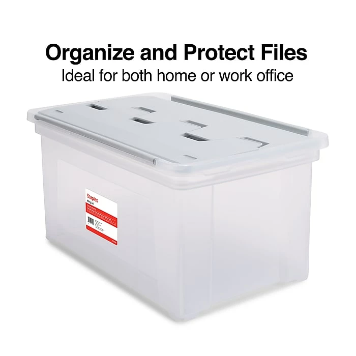 Staples Hanging File Box, Wing Lid, Letter Size, Clear (TR58300) 3 Staples Hanging File Box, Wing Lid, Letter Size, Clear (TR58300)