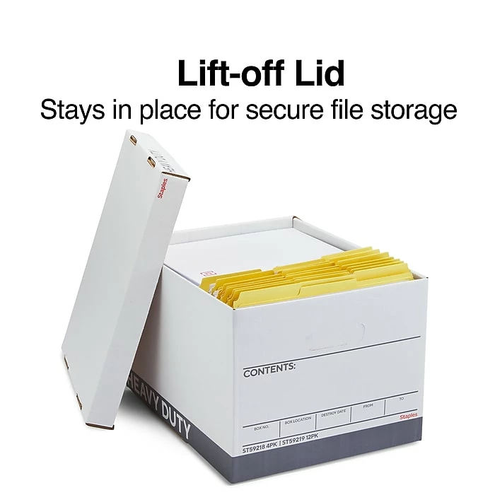 Staples Heavy Duty File Box, Lift Off Lid, Letter/Legal, White/Gray, 12/Carton (TR59219) 4 Staples Heavy Duty File Box, Lift Off Lid, Letter/Legal, White/Gray, 12/Carton (TR59219) - Image 2