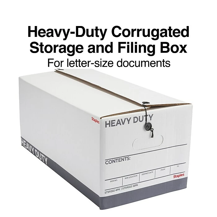 Staples Heavy Duty File Box, String And Button Lid, Letter, White/Gray, 12/Case (TR59223) 3 Staples Heavy Duty File Box, String And Button Lid, Letter, White/Gray, 12/Case (TR59223)