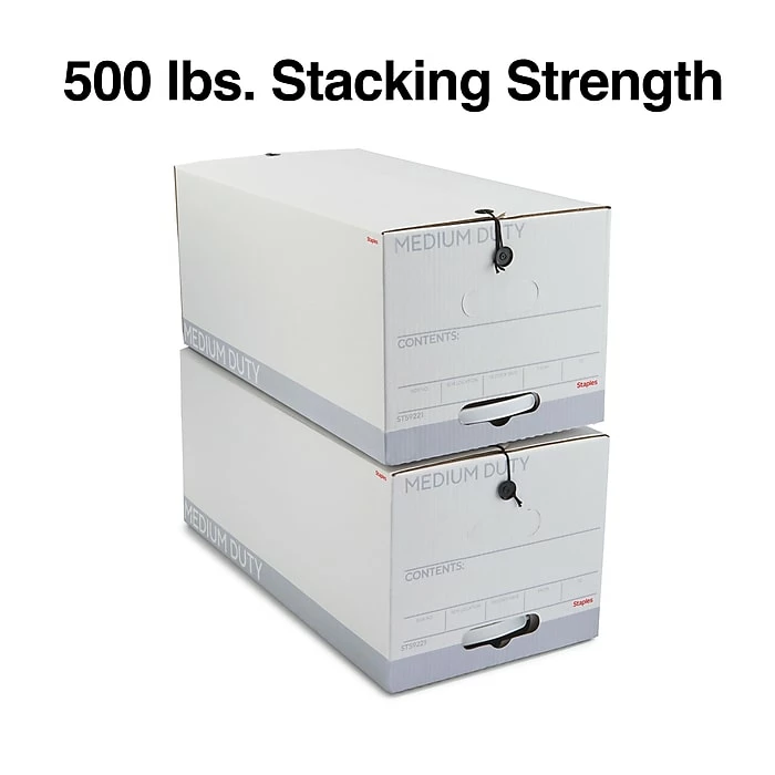 Staples Medium Duty File Box, String And Button Lid, Letter, White/Gray, 12/Case (TR59221) 5 Staples Medium Duty File Box, String And Button Lid, Letter, White/Gray, 12/Case (TR59221) - Image 3