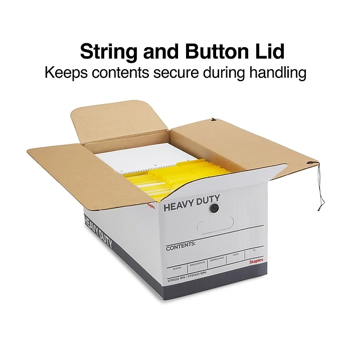 Staples Heavy Duty File Box, String And Button Lid, Letter, White/Gray, 12/Case (TR59223) 4 Staples Heavy Duty File Box, String And Button Lid, Letter, White/Gray, 12/Case (TR59223) - Image 2