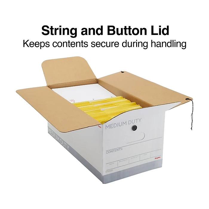 Staples Medium Duty File Box, String And Button Lid, Letter, White/Gray, 12/Case (TR59221) 4 Staples Medium Duty File Box, String And Button Lid, Letter, White/Gray, 12/Case (TR59221) - Image 2