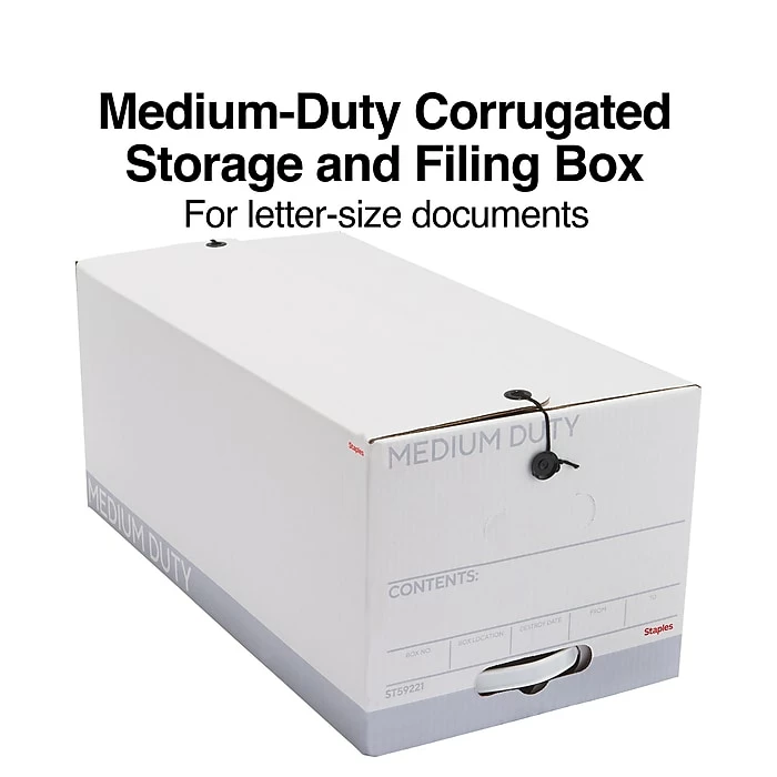 Staples Medium Duty File Box, String And Button Lid, Letter, White/Gray, 12/Case (TR59221) 3 Staples Medium Duty File Box, String And Button Lid, Letter, White/Gray, 12/Case (TR59221)
