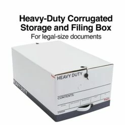 Staples Heavy Duty File Box, String And Button Lid, Legal, White/Gray, 4/Pack (TR59224)