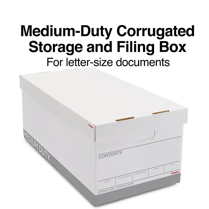 Staples Medium Duty File Box, Lift Off Lid, Letter, White/Gray, 4/Carton (TR59214) 3 Staples Medium Duty File Box, Lift Off Lid, Letter, White/Gray, 4/Carton (TR59214)