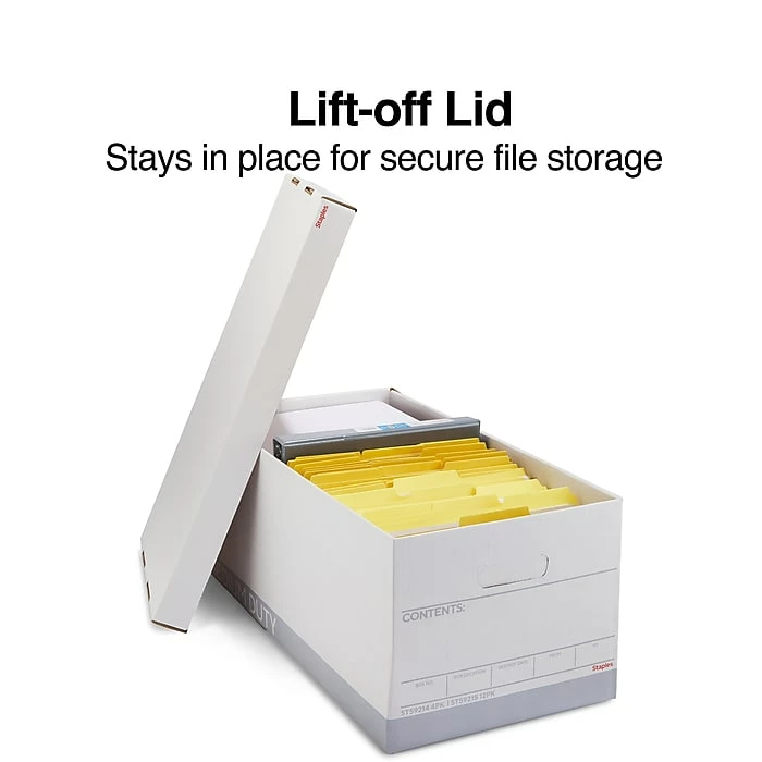 Staples Medium Duty File Box, Lift Off Lid, Letter, White/Gray, 4/Carton (TR59214) 4 Staples Medium Duty File Box, Lift Off Lid, Letter, White/Gray, 4/Carton (TR59214) - Image 2