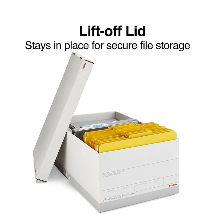 Staples Medium Duty File Box, Lift Off Lid, Legal, White/Gray, 12/Carton (TR59217) 4 Staples Medium Duty File Box, Lift Off Lid, Legal, White/Gray, 12/Carton (TR59217) - Image 2
