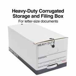Staples Heavy Duty File Box, String And Button Lid, Letter, White/Gray, 4/Pack (TR59222)