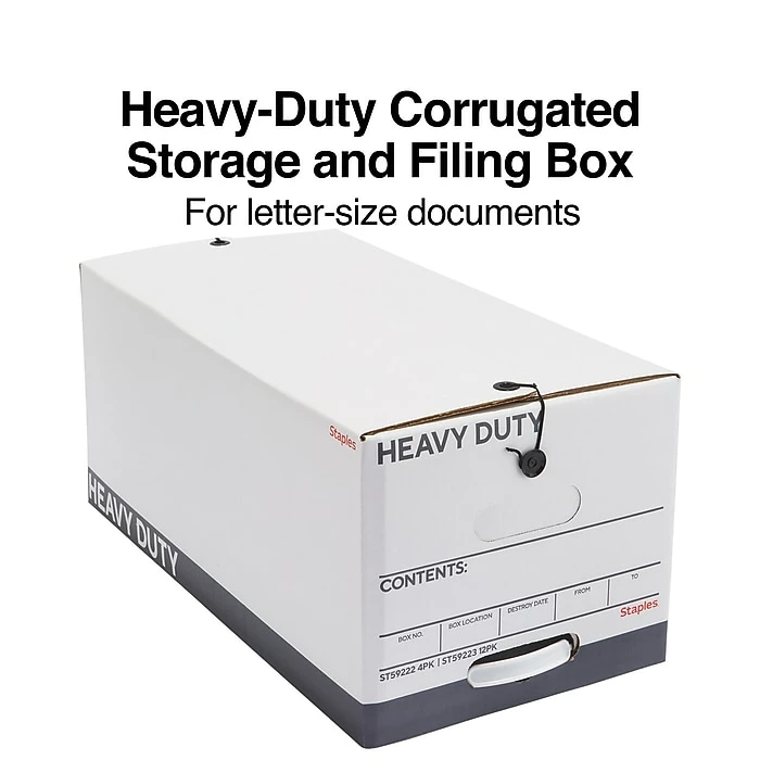 Staples Heavy Duty File Box, String And Button Lid, Letter, White/Gray, 4/Pack (TR59222) 3 Staples Heavy Duty File Box, String And Button Lid, Letter, White/Gray, 4/Pack (TR59222)