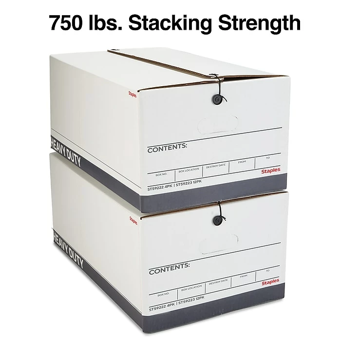 Staples Heavy Duty File Box, String And Button Lid, Letter, White/Gray, 4/Pack (TR59222) 5 Staples Heavy Duty File Box, String And Button Lid, Letter, White/Gray, 4/Pack (TR59222) - Image 3