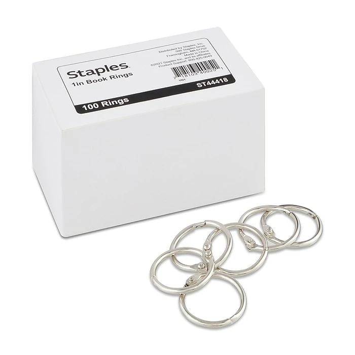 Staples Book Rings, 1", Silver, 100/Pack (44418) 3 Staples Book Rings, 1", Silver, 100/Pack (44418)