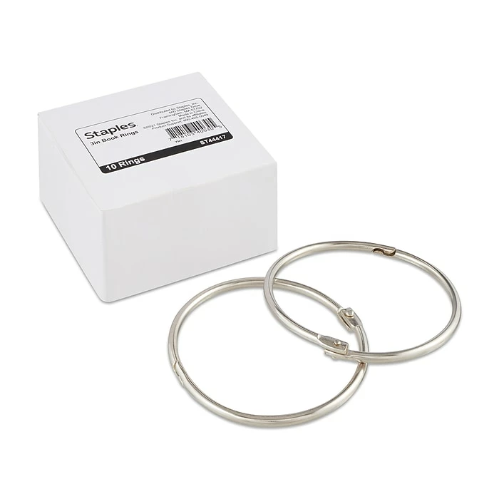 Staples Loose Leaf Book Rings, 3", Silver, 10/Pack (44417) 3 Staples Loose Leaf Book Rings, 3", Silver, 10/Pack (44417)