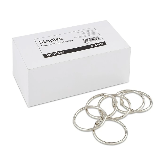 Staples Book Rings, 1.5", Silver, 100/Pack (44416) 3 Staples Book Rings, 1.5", Silver, 100/Pack (44416)