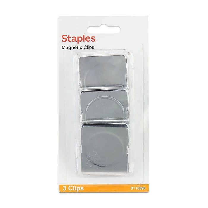 Staples Magnetic Clips, 1.75"W, Silver, 3/Pack (10596) 3 Staples Magnetic Clips, 1.75"W, Silver, 3/Pack (10596)