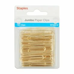 Staples Jumbo Paper Clips, Gold, 100/Pack (32012)
