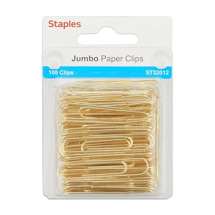Staples Jumbo Paper Clips, Gold, 100/Pack (32012) 3 Staples Jumbo Paper Clips, Gold, 100/Pack (32012)