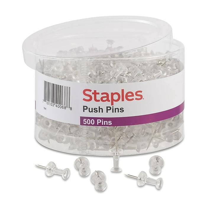 Staples Push Pins, Clear, 500/Pack (32014) 3 Staples Push Pins, Clear, 500/Pack (32014)
