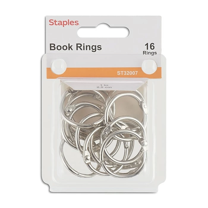 Staples Book Rings, 1", Silver, 16/Pack (32007) 3 Staples Book Rings, 1", Silver, 16/Pack (32007)