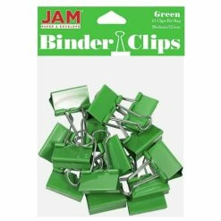 JAM Paper Colored Binder Clips, Medium, 5/8" Capacity, Green, 15/Pack (339BCGR)