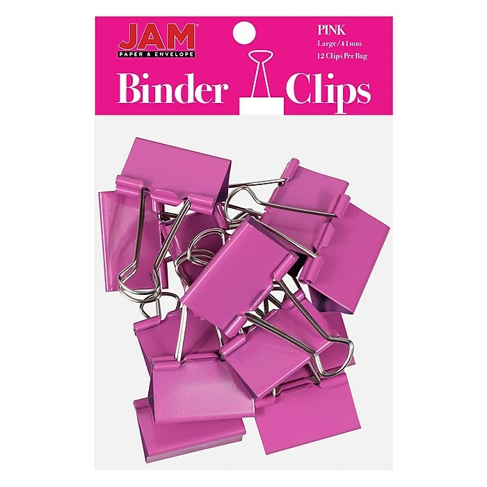 JAM Paper® Colorful Binder Clips, Large, 1 1/2 Inch (41mm), Pink Binderclips, 12/Pack (340BCpi) 3 JAM Paper® Colorful Binder Clips, Large, 1 1/2 Inch (41mm), Pink Binderclips, 12/Pack (340BCpi)